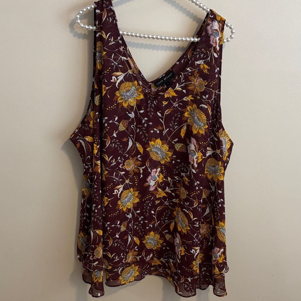 Lane Bryant Burgundy and Yellow Floral Tank Top size 28